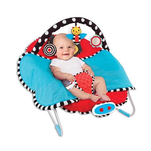 sassy cuddle bug bouncer open blanket - best baby bouncer