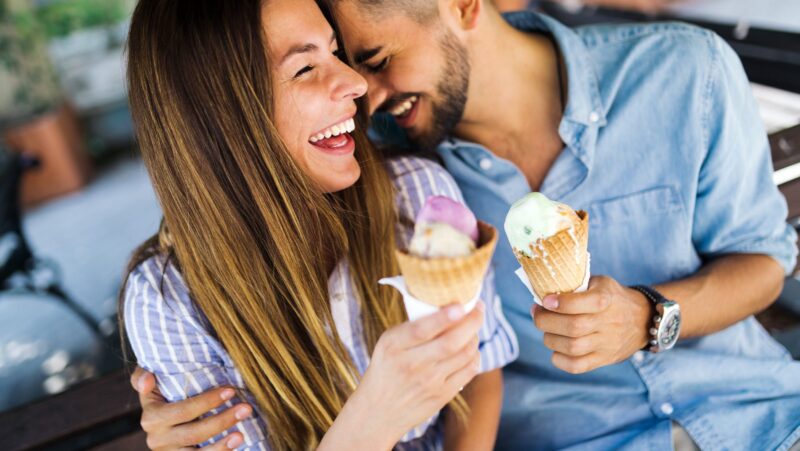 Couple eating farm fresh Jersey Cow Ice Cream